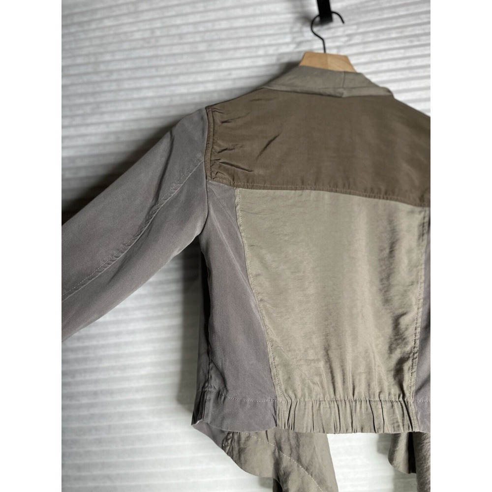 ALL SAINTS Kwar cropped long sleeve jacket khaki  block green tan Women Size 2 - Picture 10 of 13